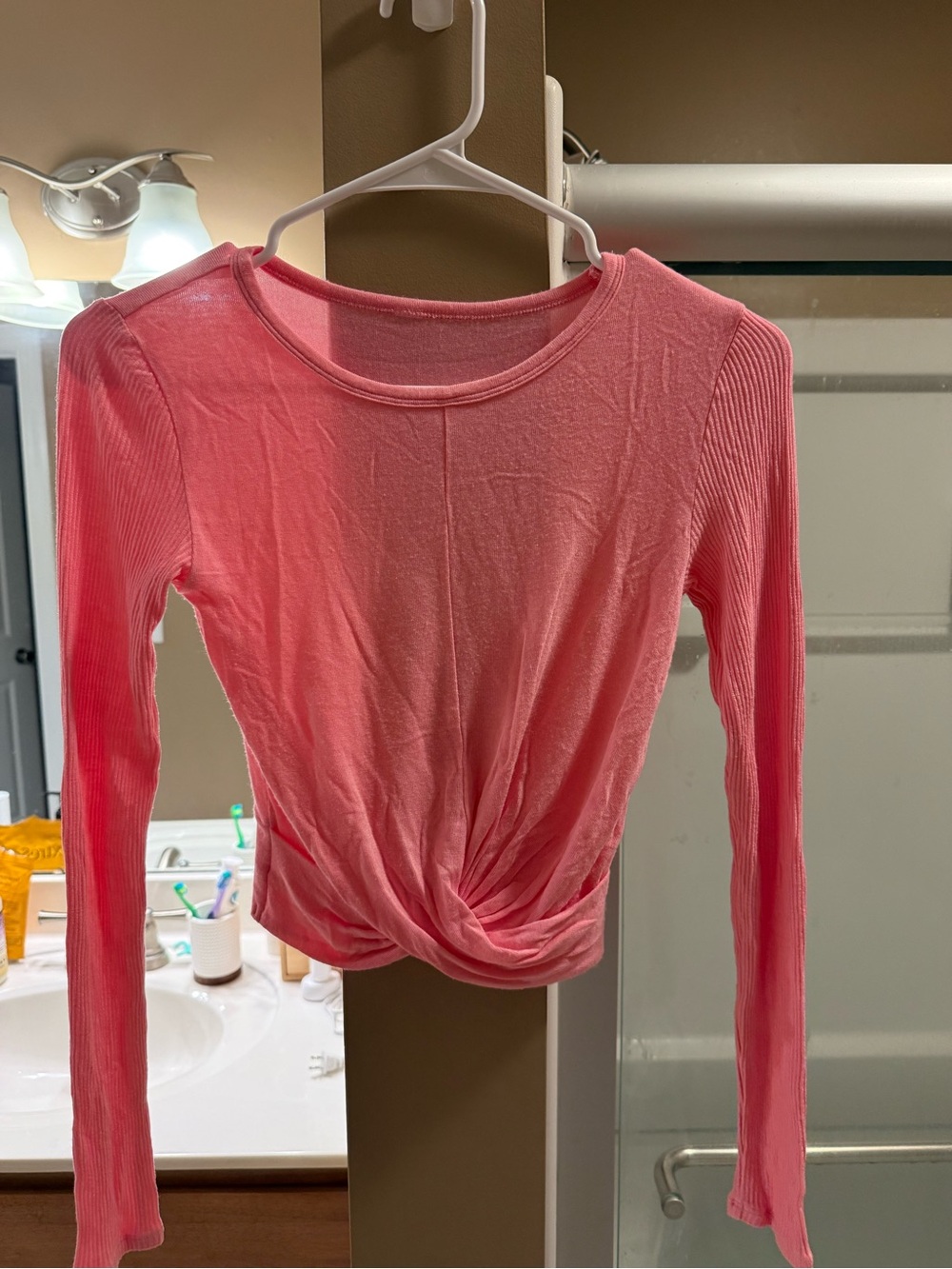 ALO Yoga Pink Twist-Front Long Sleeve Tee
